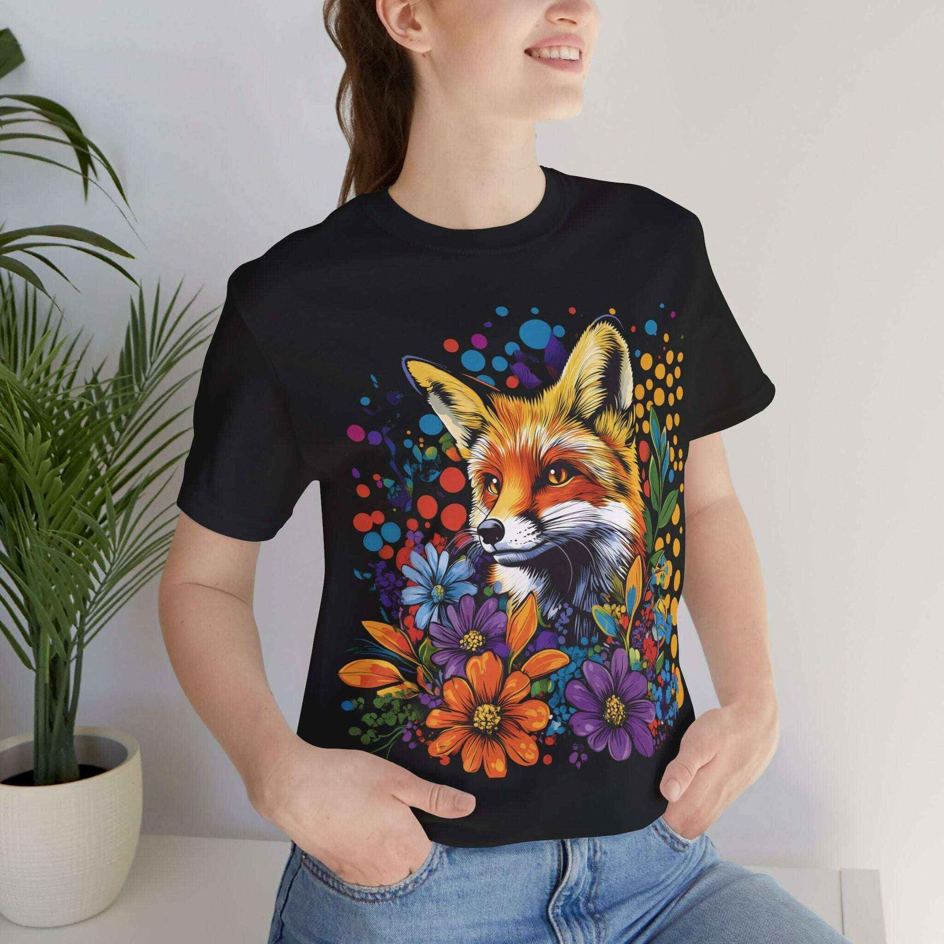 Fox and Flowers - Colorful Fox Portrait