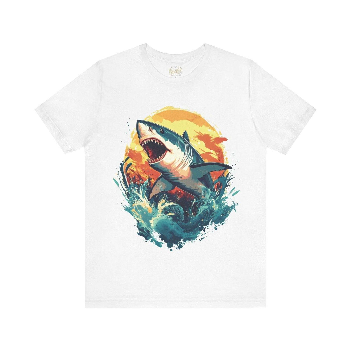 Great White Shark - Retro Ocean Sunset - Bunk's Shirts