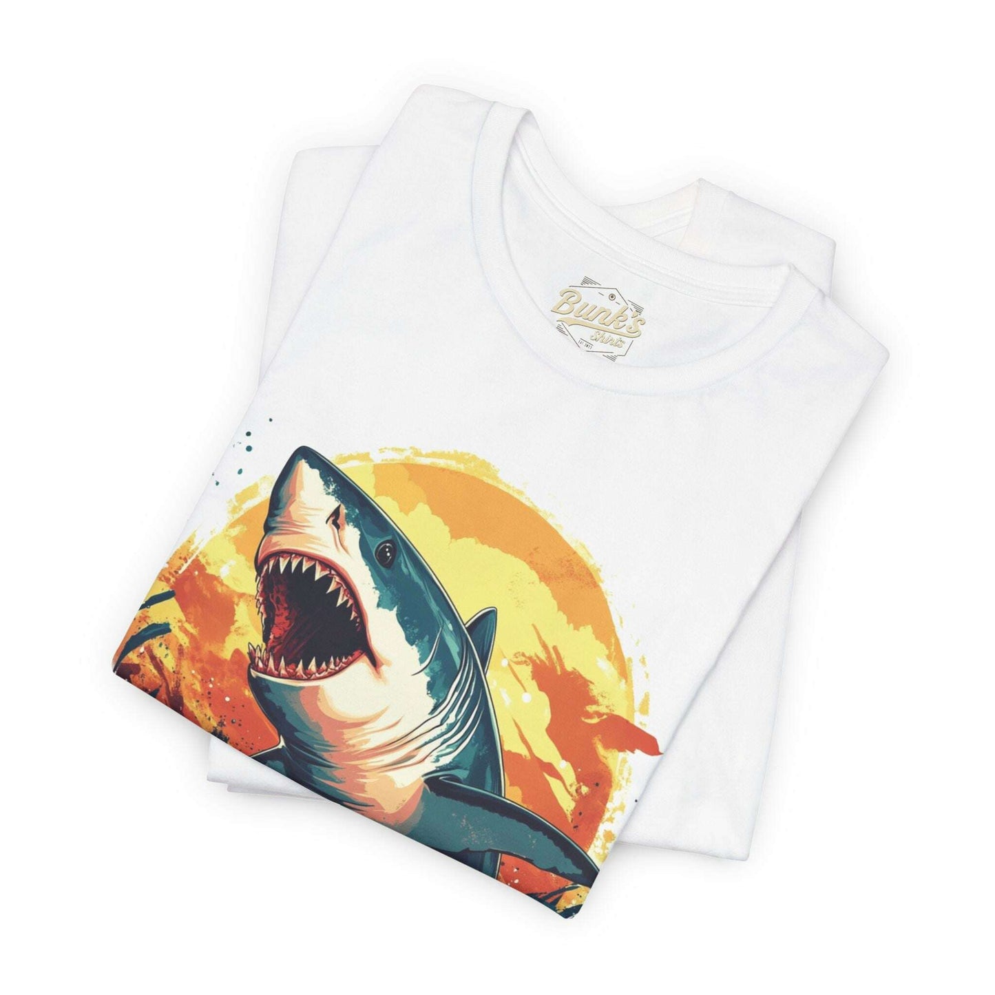 Great White Shark - Retro Ocean Sunset - Bunk's Shirts